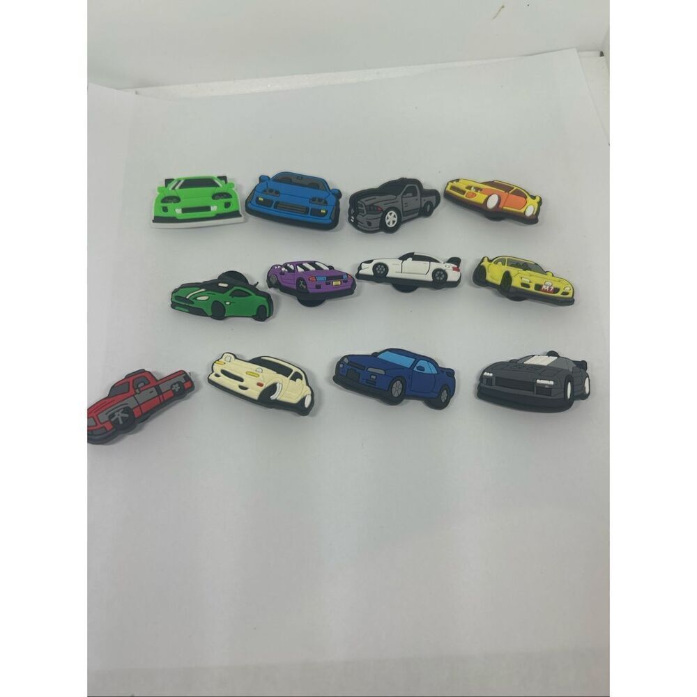 Set of 12 Car Shoe Charms / Bag Charms – Sports Cars & Trucks